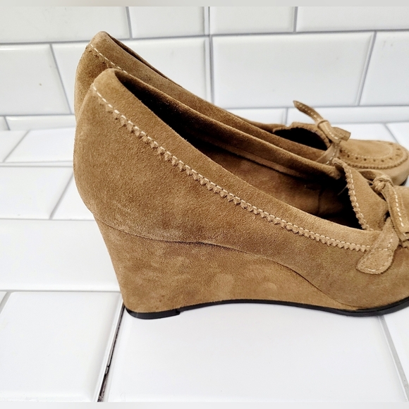 Alexandra Bartlett Ladies Tan Suede Leather 3in Wedge Heel Shoe  Preppy Ivy Leag - Picture 4 of 9
